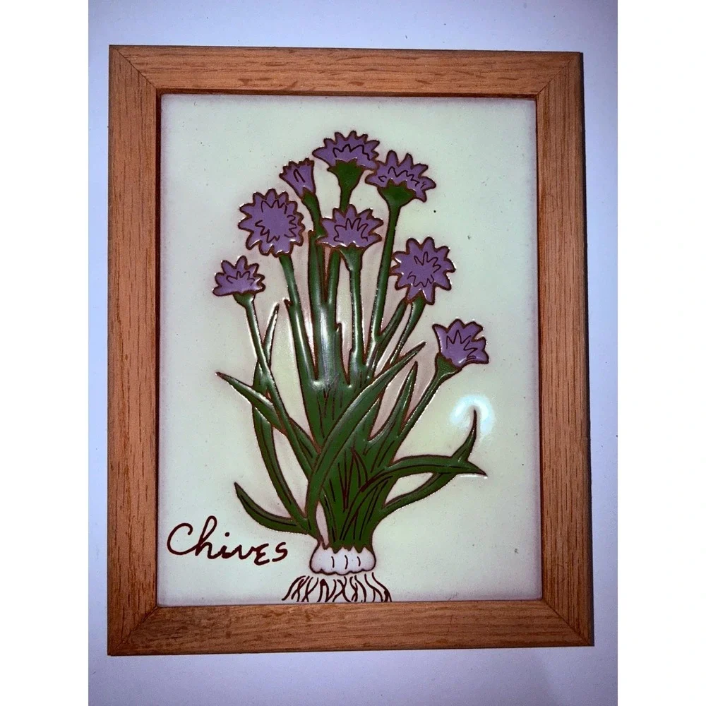 Chives‎ Hand Painted Decorative Tile Herb Kitchen Design Framed